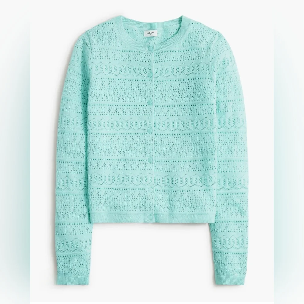 J.Crew Pointellle Cardigan Sweater In Light Aqua